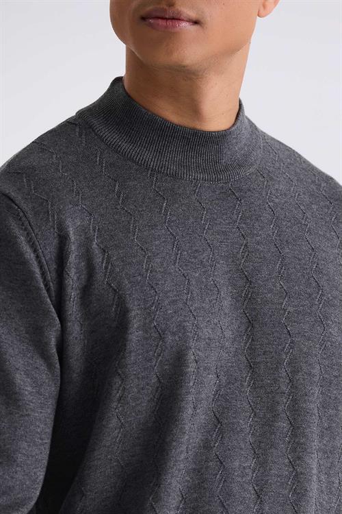 Antrasıt Classic Fit Desenli Yarım Balıkçı Yaka Triko Kazak