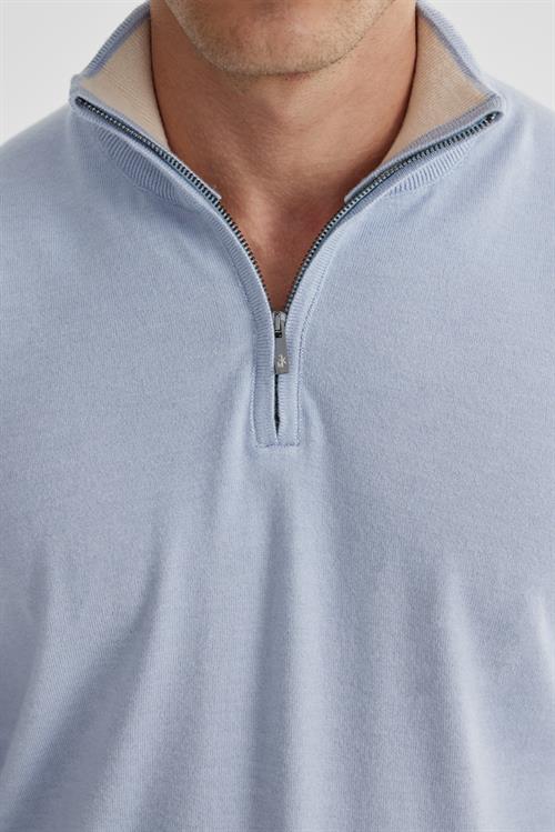 Açık Mavi Slim Fit Fermuarlı Dik Yaka Triko Kazak