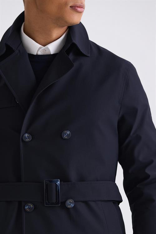 Lacivert Slim Fit Kruvaze Yazlık Trençkot