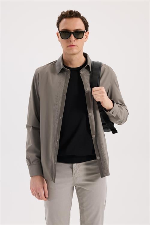 Bej Rahat Kalıp - Comfort Fit Mont Berberi Yaka