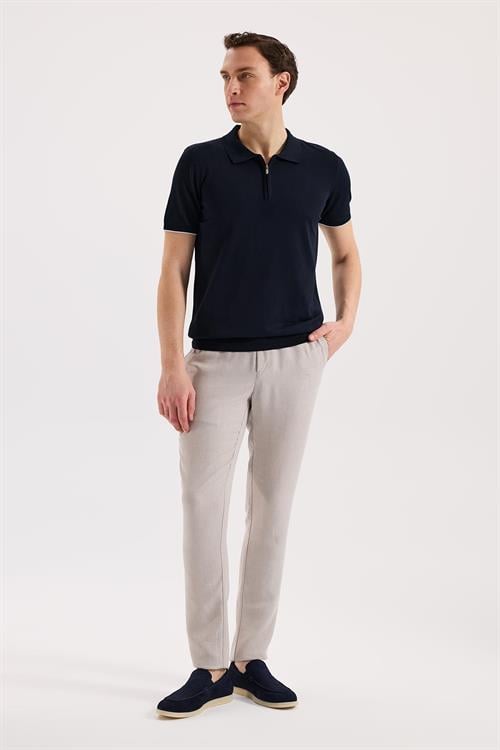 Lacivert Dar Kalıp - Slim Fit T-Shirt Polo Yaka Fermuarlı