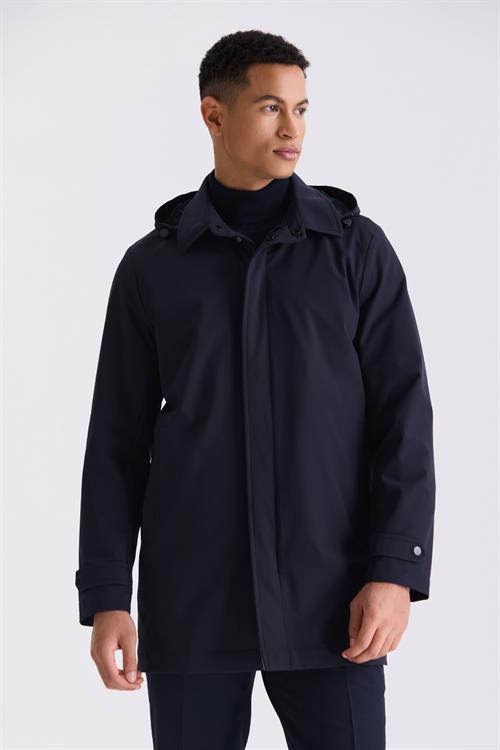 Lacivert Comfort Fit Kapüşonlu Gizli Fermuarlı Klasik Model Mont