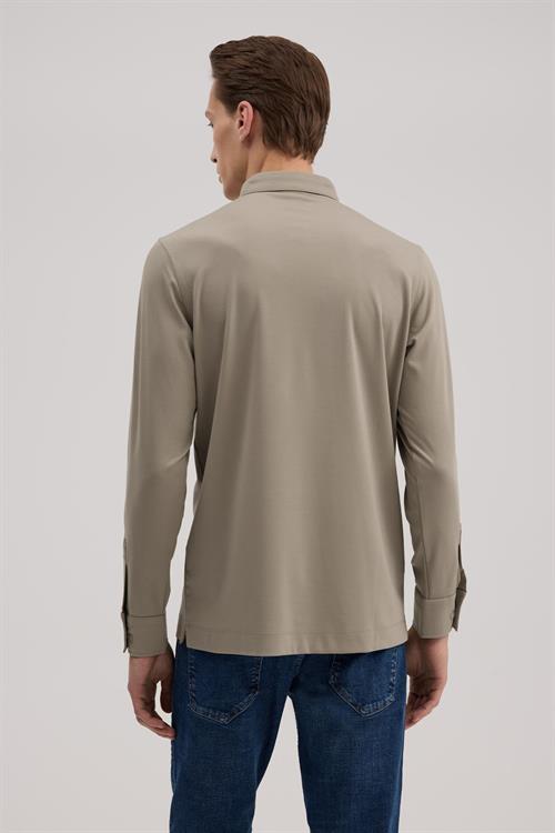 Kahve Slim Fit Polo Yaka Sweatshirt