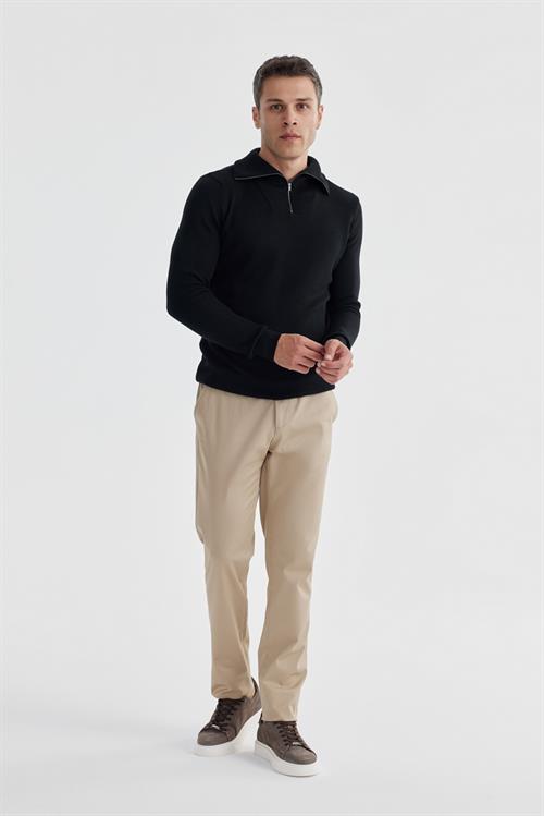 Lacivert Slim Fit Yünlü Fermuarlı Yaka Triko