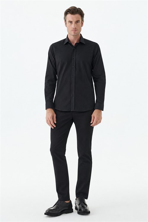 Siyah Çizgili Comfort Fit Gömlek