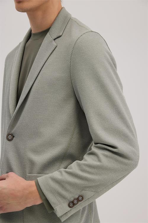 Haki Dar Kalıp - Slim Fit Ceket Mono Yaka