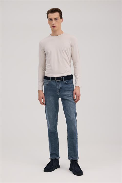 Lacivert Slim Fit 5 Cep Jean Kot Pantolon