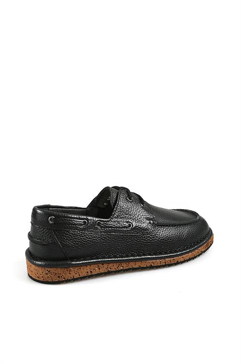 Siyah %100 Deri Bağcıklı Eva Taban Casual Ayakkabı