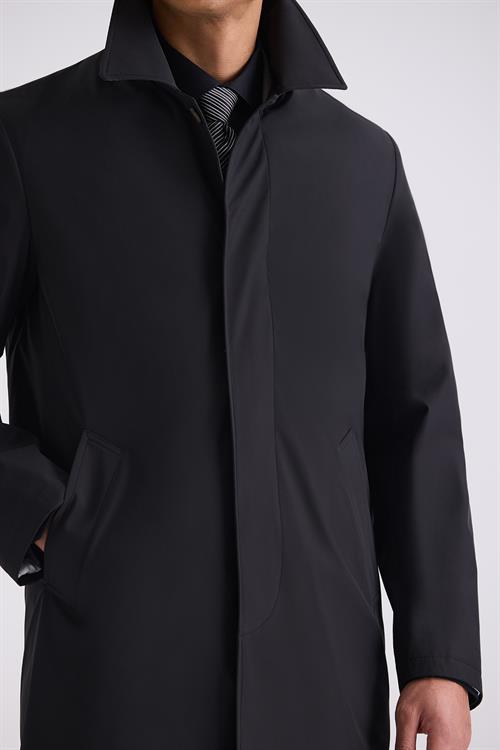 Siyah Comfort Fit Berberi Yaka Gizli Düğmeli Mont