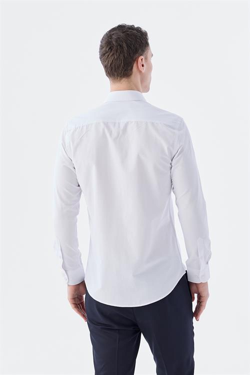 Beyaz Slim Fit İtalyan Yaka Uzun Kol Klasik Kravatlık Pamuklu Gömlek