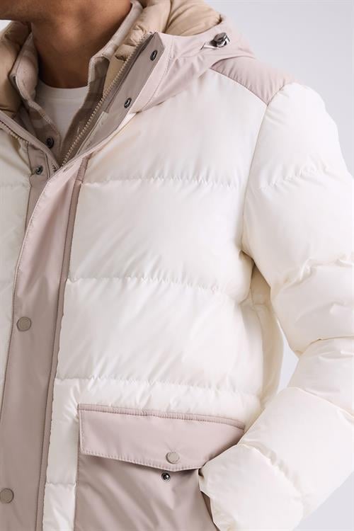 Ekru Comfort Fit Kapüşonlu Cepli  Şişme Mont