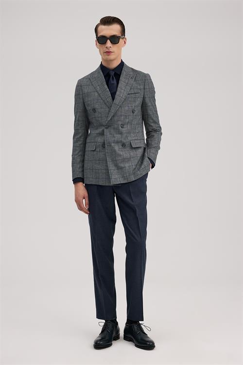 Lacivert Dar Kalıp - Slim Fit Takım Elbise Kruvaze