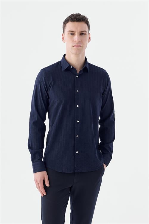 Rahat Kalıp - Comfort Fit Serili Gömlek-Jakamen  Klasik Yaka  Serili