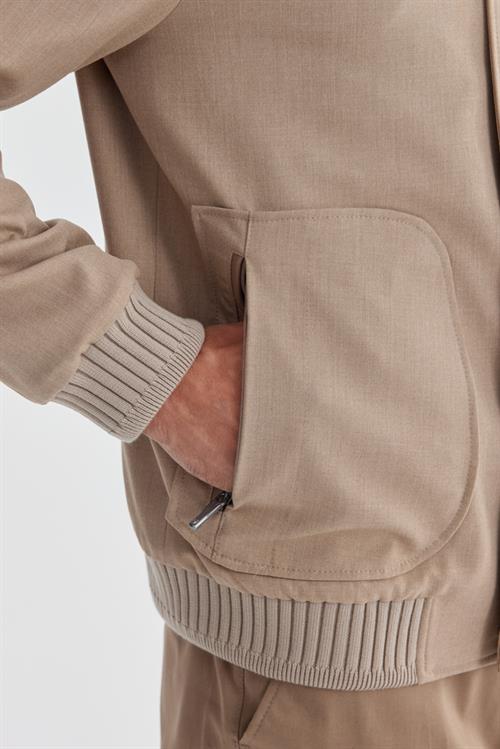 Bej Comfort Fit Dik Yaka Casual Mont