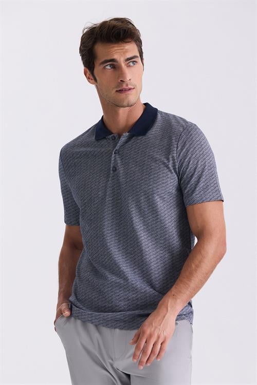 Lacivert Regular Fit Desenli Polo Yaka T-Shirt