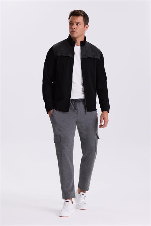 Antrasit Slim Fit Cepli Pamuklu Likralı Eşofman Altı