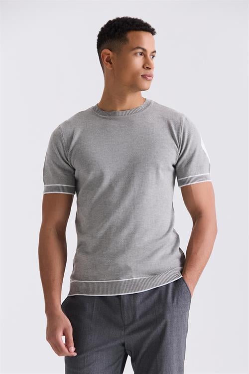 Gri Slim Fit Triko Bisiklet Yaka T-Shirt
