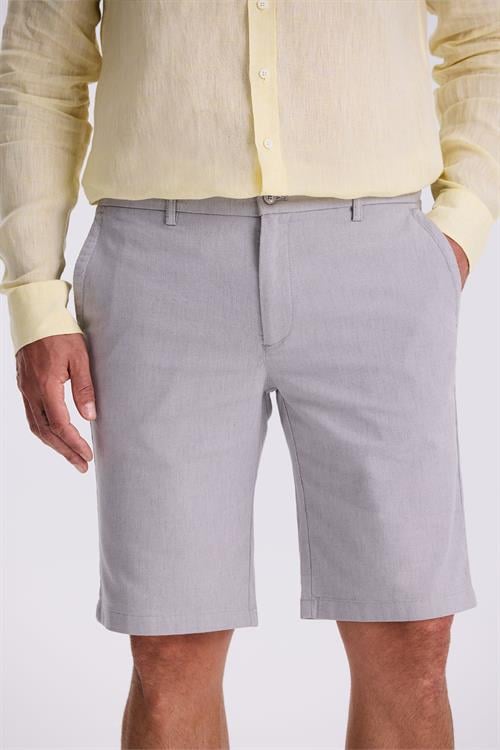 Gri Comfort Fit Keten Dokulu Rahat Kesim Pamuklu Şort