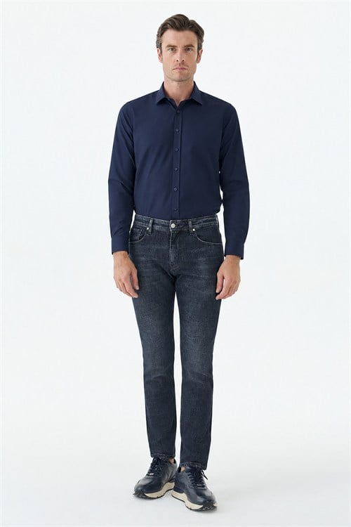 Lacivert Comfort Fit Yıkamalı Jeans Kot Pantolon