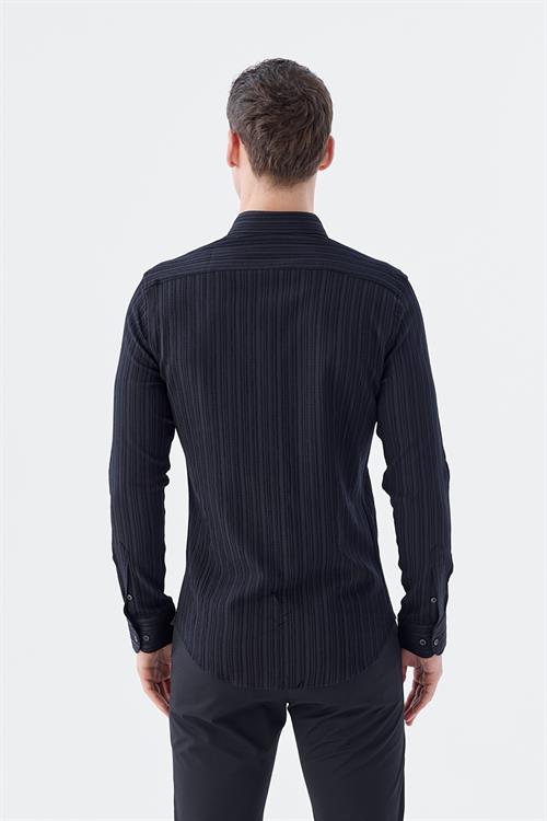 Dar Kalıp - Slim Fit Serili Gömlek-Jakamen  Yaka Alttan Düğmeli  Serili