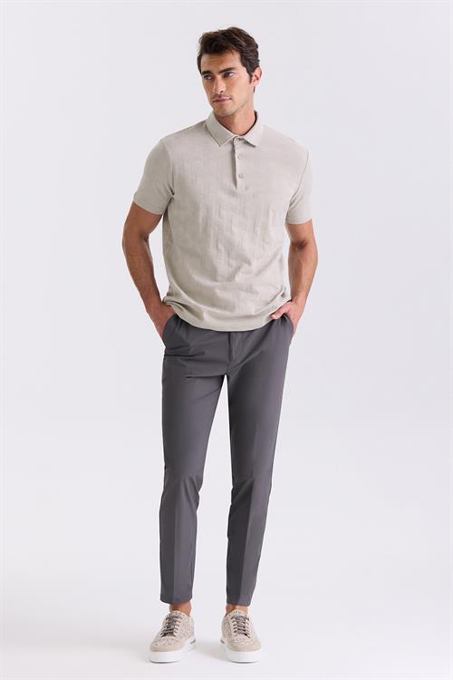 Bej Slim Fit Desenli Polo  Yaka T-Shirt