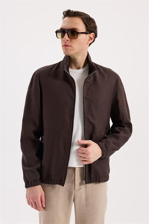 Kahve Rahat Kalıp - Comfort Fit Mont Dik Yaka