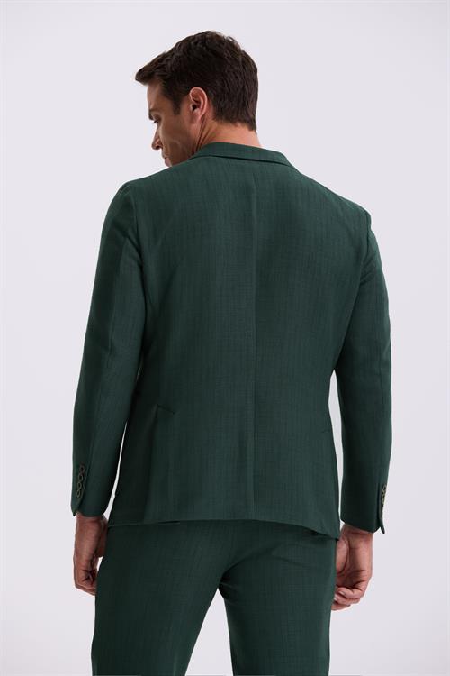 Haki Slim Fit Mono Yaka Çift Yırtmaç Desenli Torba Cepli Takım Elbise