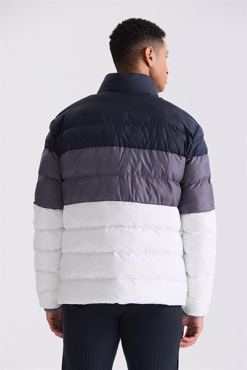 Lacivert Slim Fit Dik Yaka Kışlık Şişme Mont