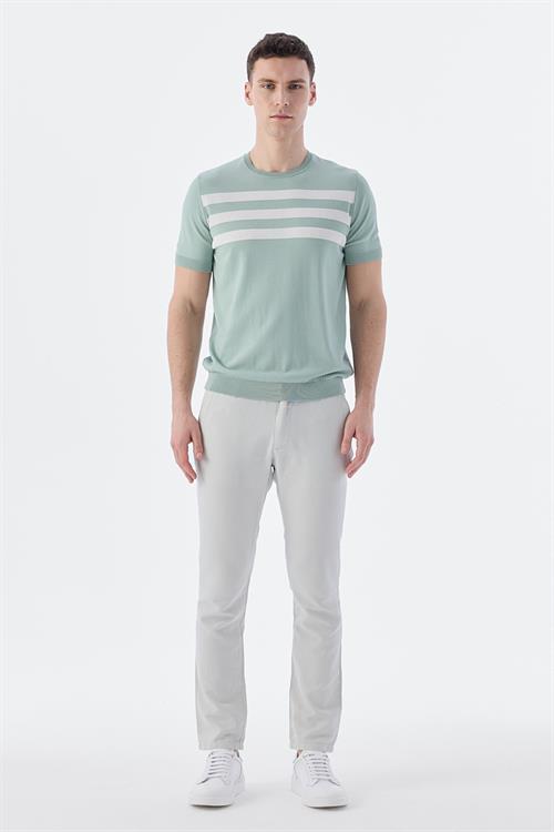 Dar Kalıp - Slim Fit Serili T-Shirt-Jakamen  Bisiklet Yaka  Serili