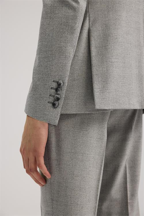 Gri Dar Kalıp - Slim Fit Takım Elbise Kruvaze