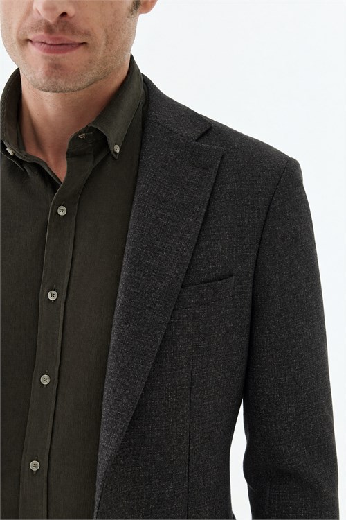 Kahve Slim Fit Mono Yaka Desenli Ceket
