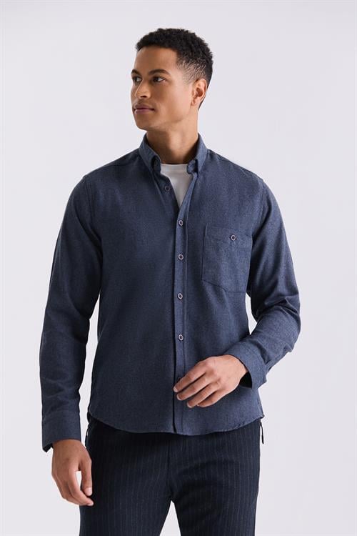 Lacivert Slim Fit Düğmeli Yaka Gömlek