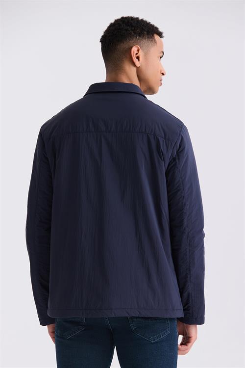 Lacivert Comfort Fit Gömlek Yaka Mevsimlik Mont