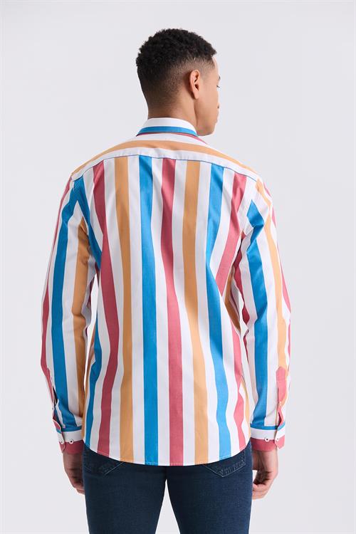 Saks Slim Fit Çizgili %100 Pamuk Gömlek