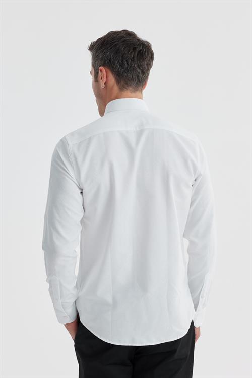 Beyaz Slim Fit Desenli pamuklu Gömlek