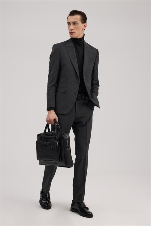 Antrasit Slim Fit Kırlangıç Yaka Çizgili Takım Elbise