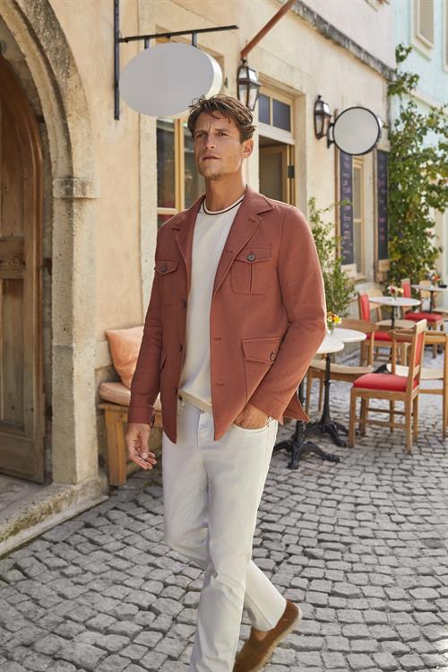 Kiremit Slim Fit Cepli Keten Pamuk Mevsimlik Safari Ceket