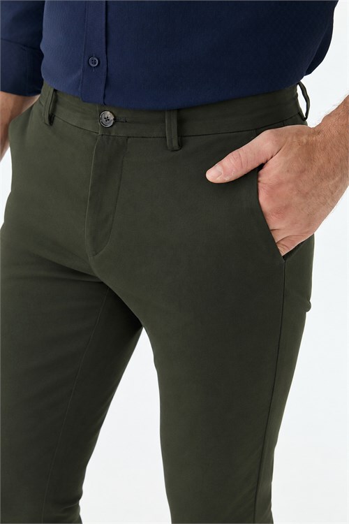 Haki Comfort Fit Pamuklu Kanvas Pantolon
