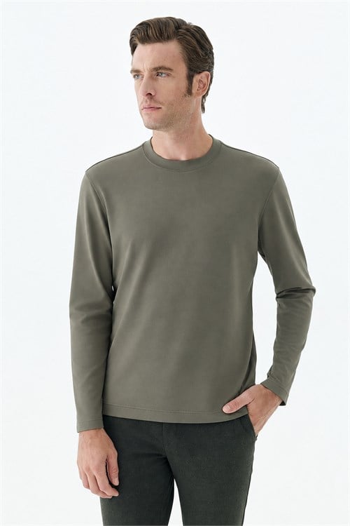 Haki Comfort Fit Rayon Karışımlı Bisiklet Yaka Sweatshirt