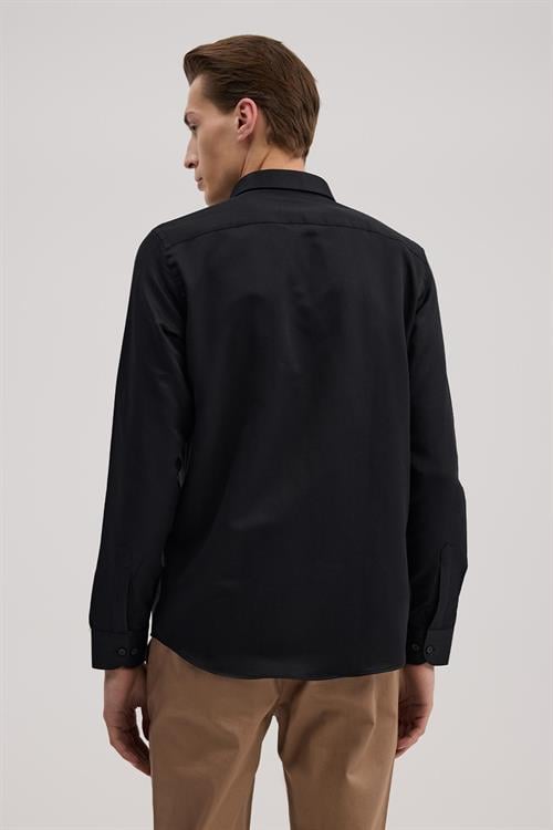 Siyah Rahat Kalıp - Comfort Fit Gömlek İtalyan YAKA