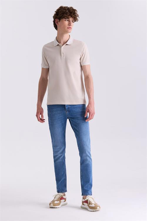 Bej Slim Fit Baskılı Polo Yaka T-Shirt