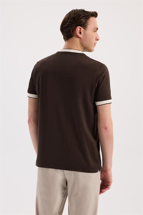 Kahve Slim Fit Bisiklet Yaka %100 Pamuk T-Shirt