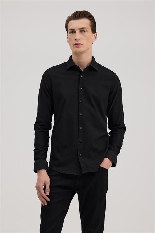 Siyah Rahat Kalıp - Comfort Fit Gömlek Klasik