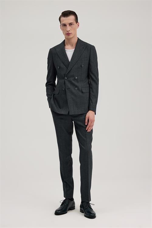 Lacivert Dar Kalıp - Slim Fit Takım Elbise Kruvaze