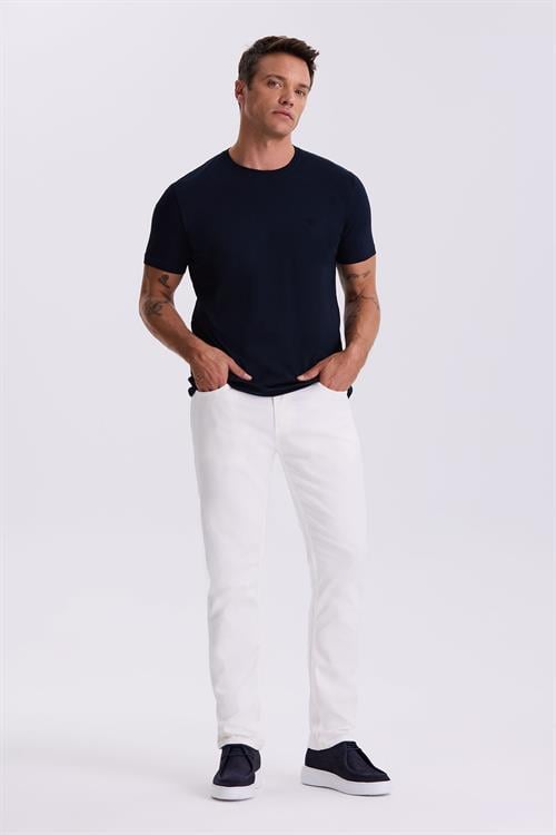 Lacivert %100 Pamuk Slim Fit Bisiklet Yaka Basic T-Shirt