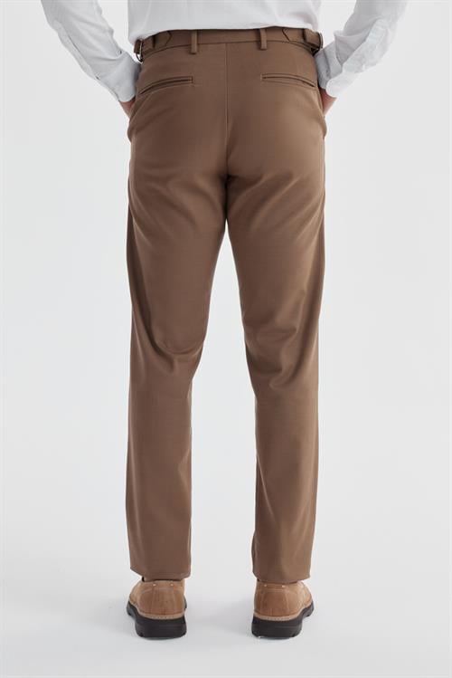 Taba Comfort Fit Çift Pileli Beli Tokalı Pamuklu Kanvas Pantolon