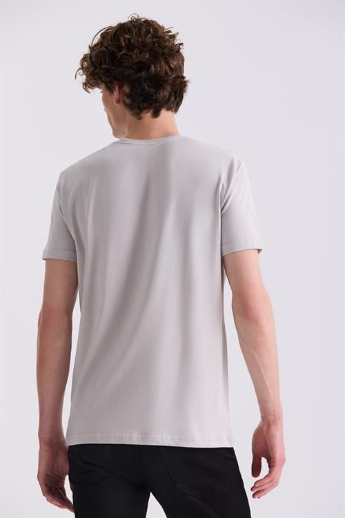 Gri Slim Fit Bisiklet Yaka T-Shirt