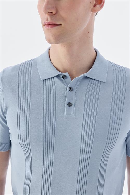 Dar Kalıp - Slim Fit Serili T-Shirt-Jakamen  Polo Düğmeli  Serili