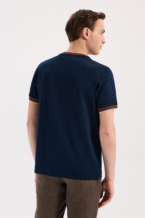 Lacivert Slim Fit Bisiklet Yaka %100 Pamuk  T-Shirt