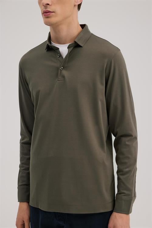 Haki Slim Fit Polo Yaka Sweatshirt